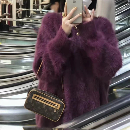 Damen Flauschiger Rundhals-Pullover mit lässigem Schnitt und oversized Passform Heidi-Mode