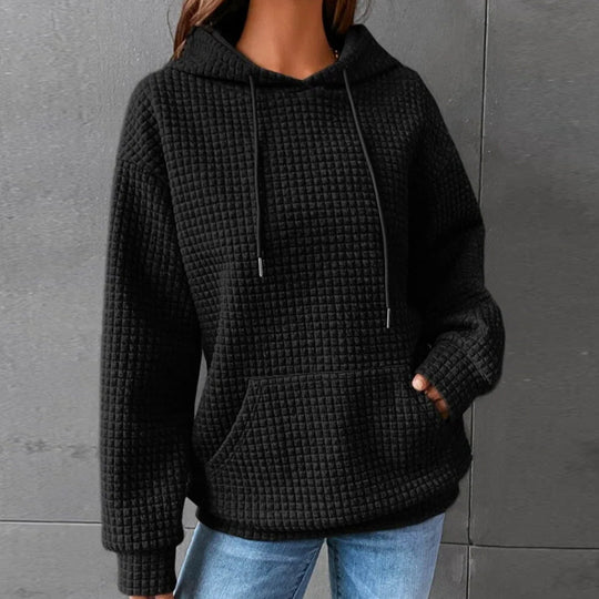 Damen Waffelstruktur Hoodie mit Kängurutasche und lässigem Schnitt Heidi-Mode