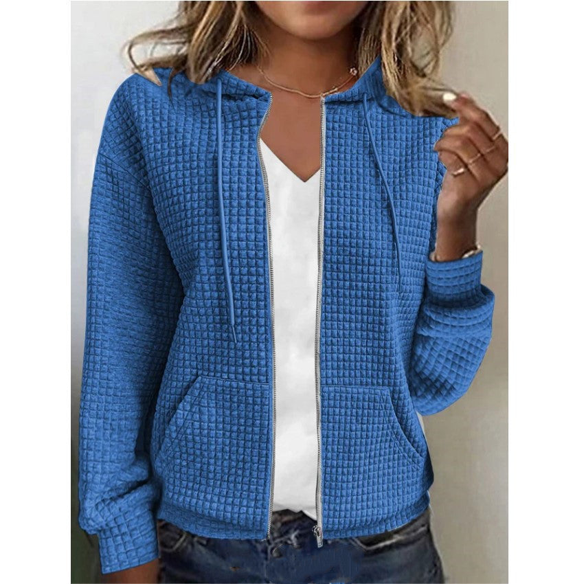 Damen Waffelstruktur Kapuzenjacke mit durchgehendem Reißverschluss und praktischen Taschen Heidi-Mode