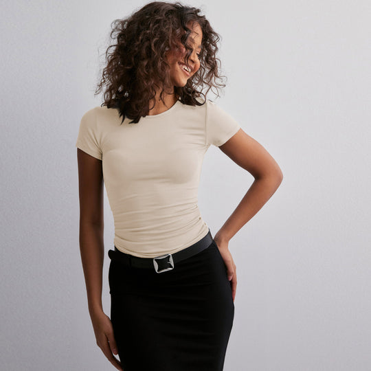 Damen Slim Fit T-Shirt aus hochwertigem Baumwollmix mit elastischem Stretch Heidi-Mode