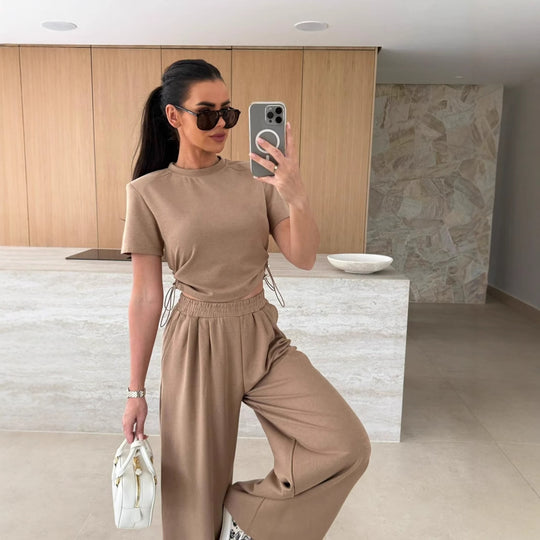 Damen lässiges Set aus Crop-Top und Jogginghose Heidi-Mode