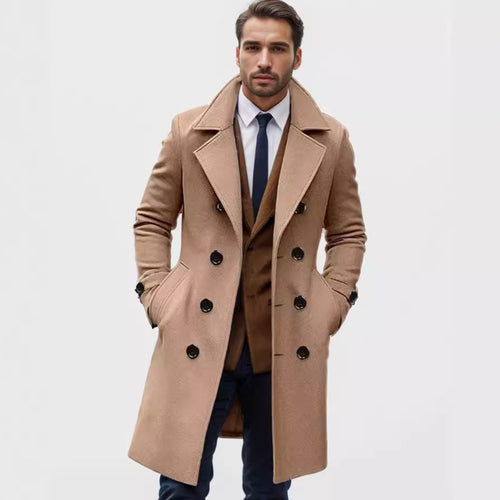 Herren eleganter Wolltrenchcoat mit doppelter Knopfleiste Heidi-Mode