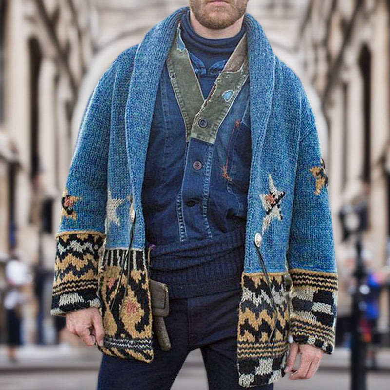 Herren Strickjacke mit einzigartigen Mustern und großer Kapuze Heidi-Mode