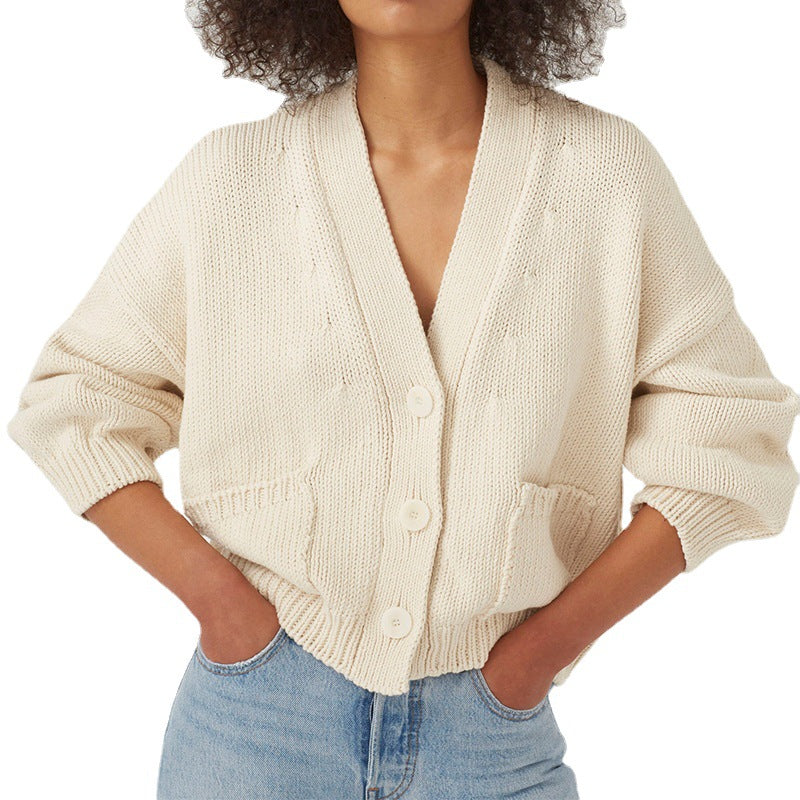 Damen lässiger Strickcardigan mit großen Taschen und Knopfverschluss Heidi-Mode