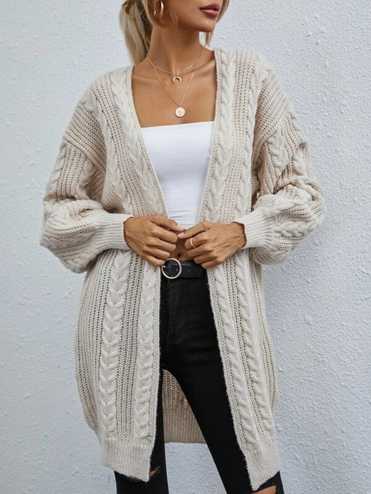 Damen Grobstrick Cardigan mit lässigem Oversize-Schnitt und raffiniertem Zopfmuster Heidi-Mode