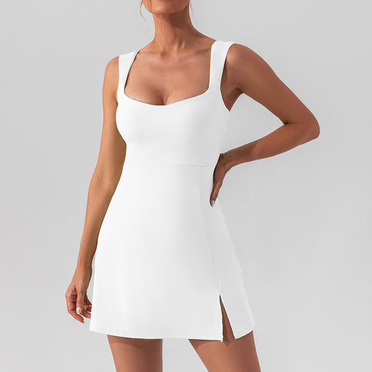 Heidi Mode | Hosenträger einfarbig Yoga Tennisrock leichtes Sportkleid