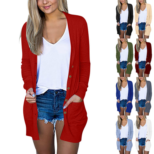 Damen lange Strickjacke mit Taschen Heidi-Mode