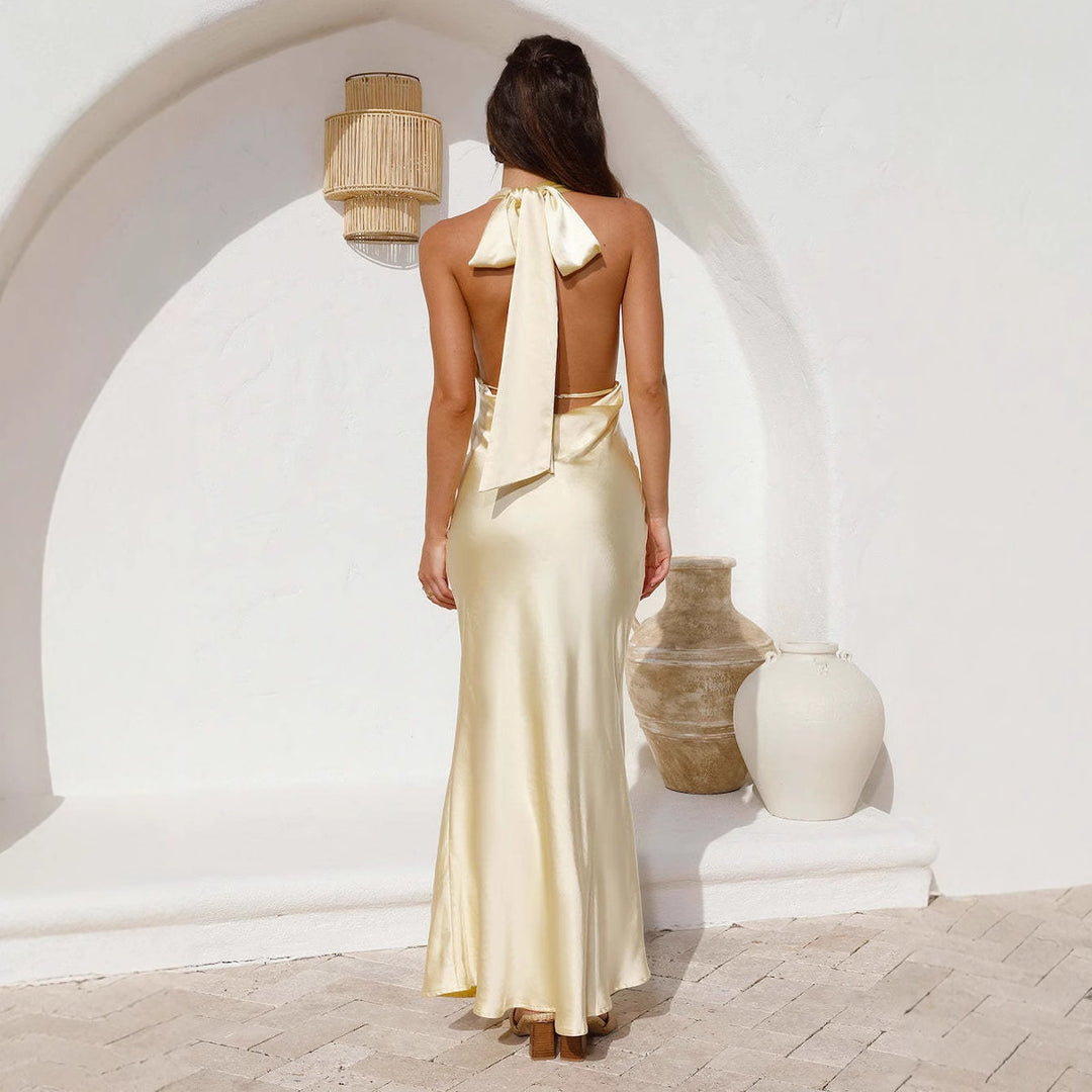 Damen Elegantes Wickelkleid mit schimmerndem Satin-Oberteil und tiefem V-Ausschnitt Heidi-Mode