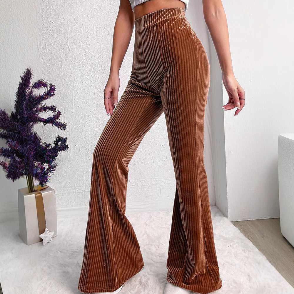 Damen weite Cord-Palazzo-Hose mit elastischem Bund und angenehmer Textur Heidi-Mode