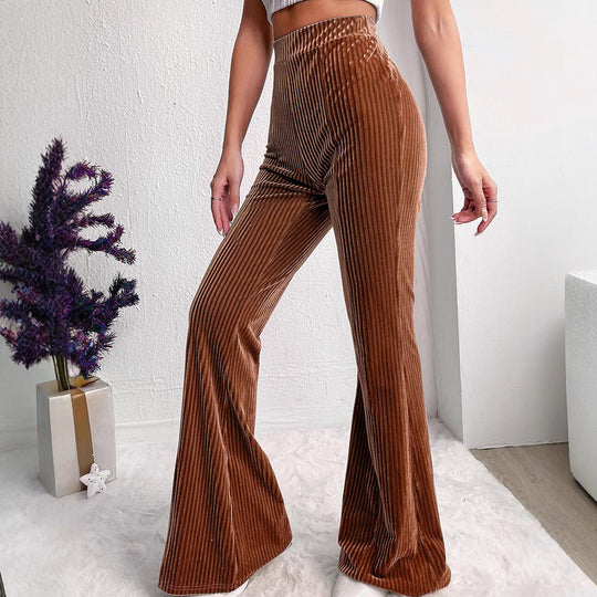 Damen weite Cord-Palazzo-Hose mit elastischem Bund und angenehmer Textur Heidi-Mode