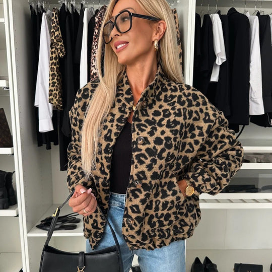 Damen Trendige Leo-Fleecejacke mit lässigem Schnitt Heidi-Mode