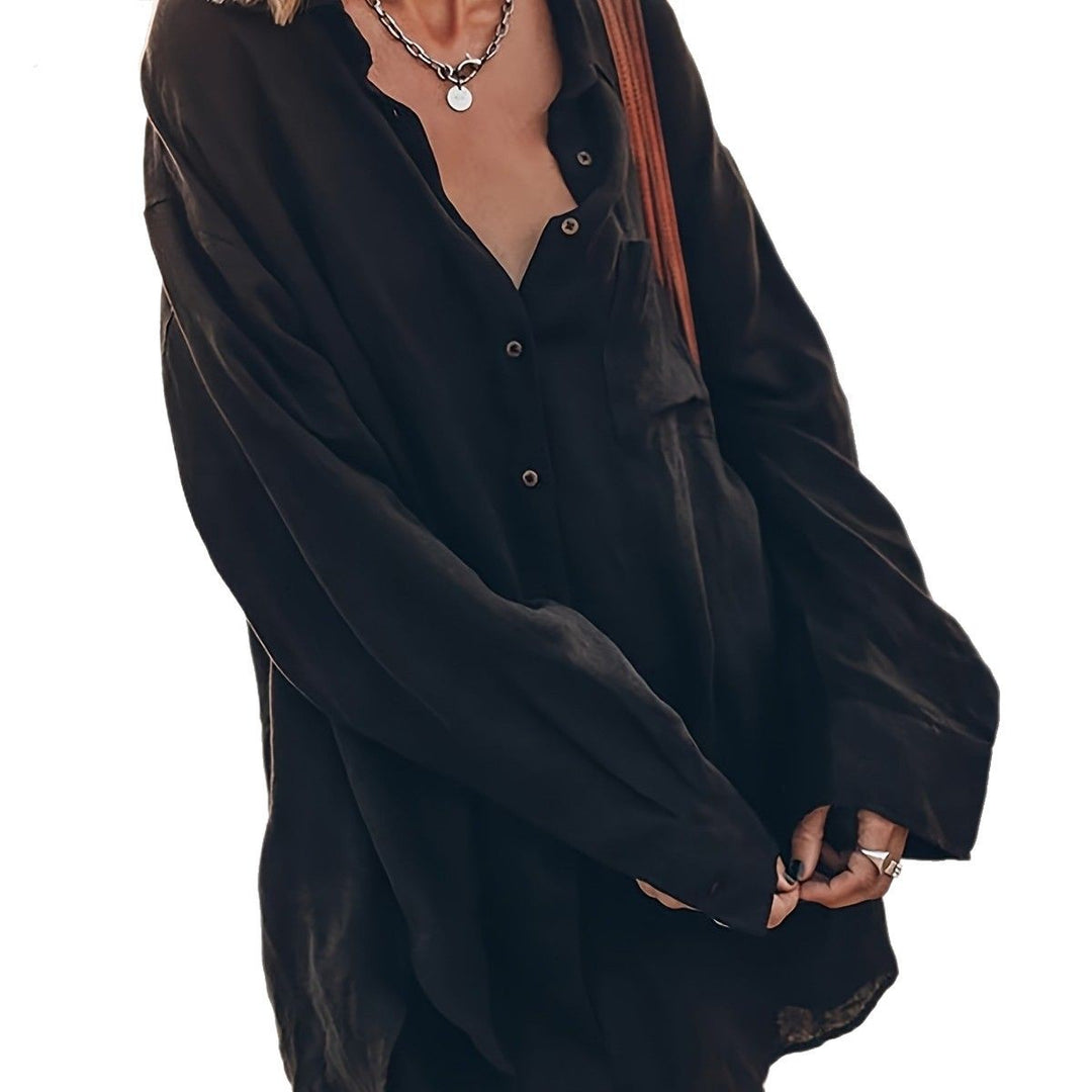 Damen lässige Oversized-Bluse aus Leinen Heidi-Mode