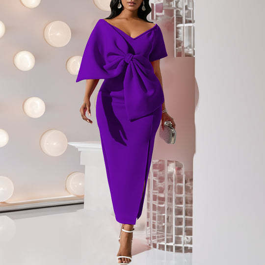Damen Kleid mit dramatischem Schleifen-Detail und schickem Schlitz Heidi-Mode