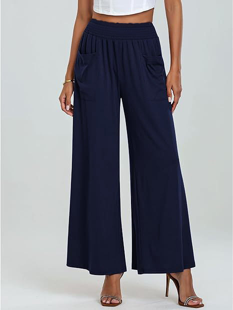 Damen Weite Hose mit elastischem Bund und Seitentaschen Heidi-Mode