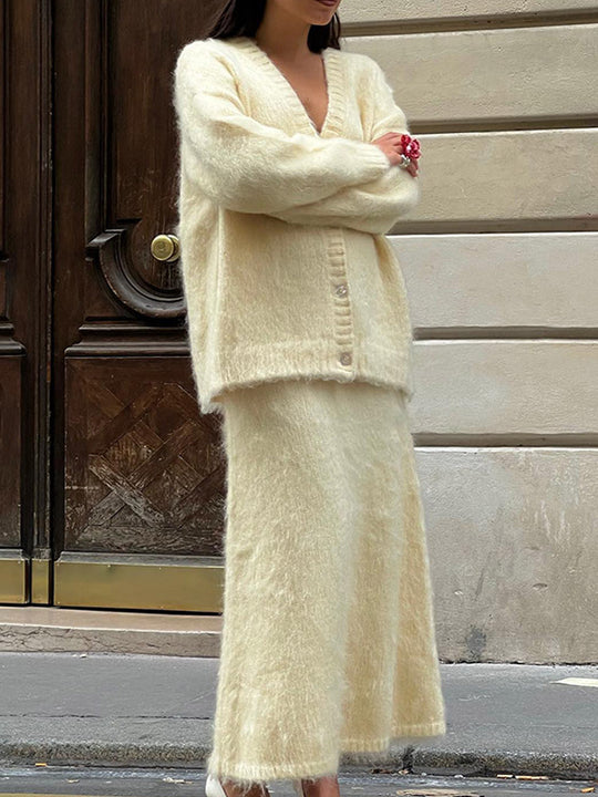 Damen Weicher Strickcardigan mit V-Ausschnitt und Knopfdetails Heidi-Mode