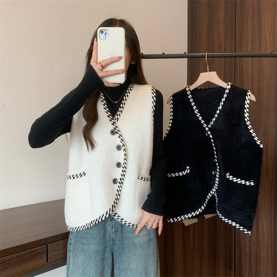 Damen Weste mit geflochtenen Akzenten und Knopfdetails Heidi-Mode