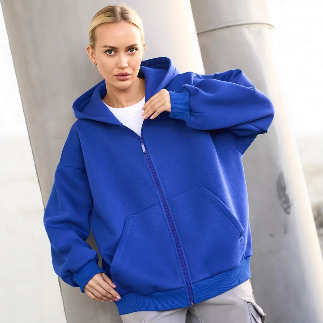 Damen lässiger Kapuzenjacke mit praktischem Reißverschluss und großen Taschen Heidi-Mode