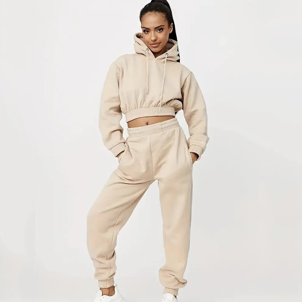 Damen Sportliches Cropped Hoodie und lässige Jogginghose Set Heidi-Mode