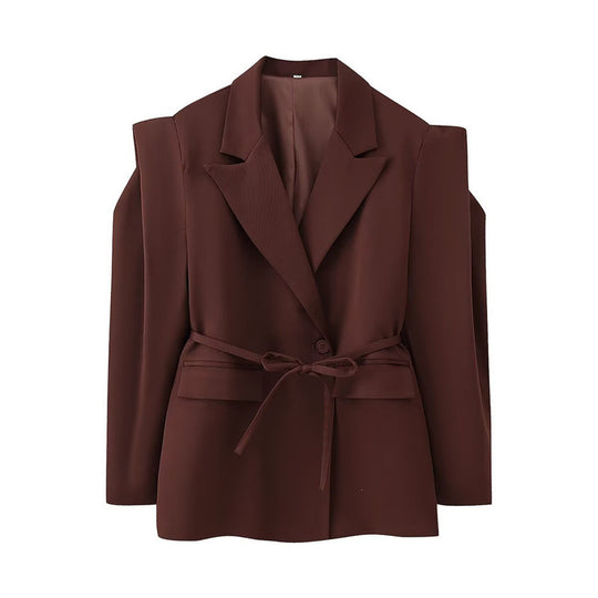 Damen modischer Blazer mit taillierbarem Gürtel und oversized Schnitt Heidi-Mode