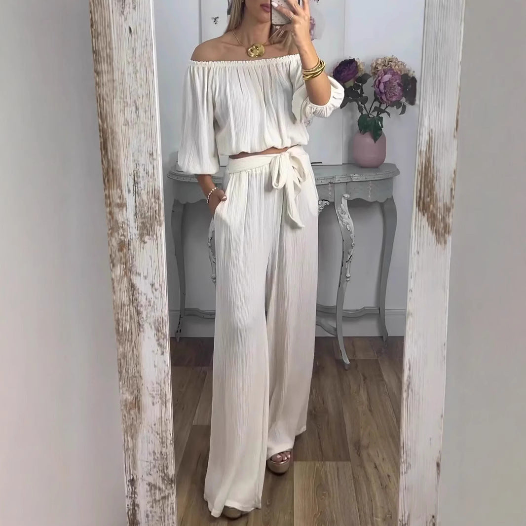 Damen Weites Hosenensemble mit raffiniertem Crop-Oberteil Heidi-Mode