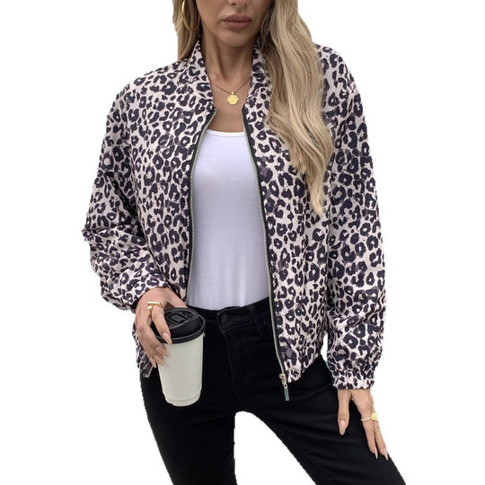 Damen Bomberjacke mit Leopardenmuster und elastischen Bündchen Heidi-Mode