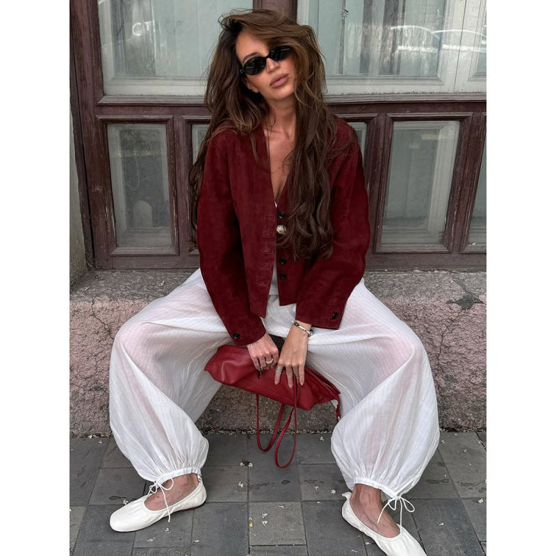 Damen elegante Wildlederjacke im cropped Design Heidi-Mode