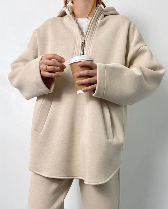 Damen lässiger Hoodie mit hochwertigem Reißverschluss und elastichem Bund Heidi-Mode