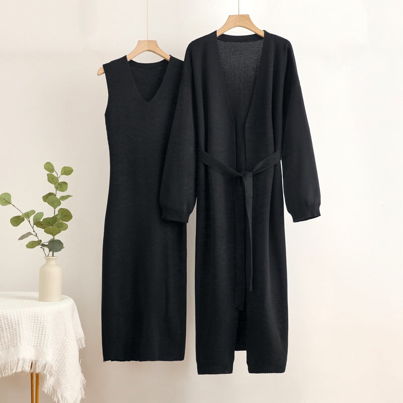 Damen 2-teiliges Kleid und Cardigan-Set mit V-Ausschnitt Heidi-Mode