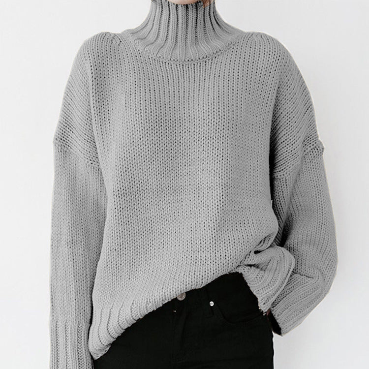 Damen Grober Strickpullover mit hohem Kragen und lässigem Schnitt Heidi-Mode