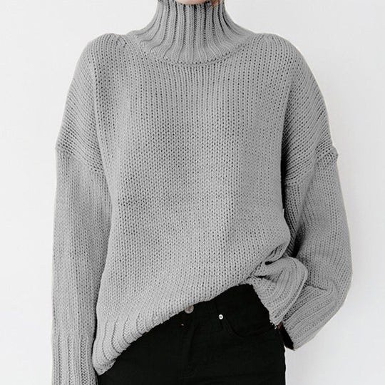 Damen Grober Strickpullover mit hohem Kragen und lässigem Schnitt Heidi-Mode