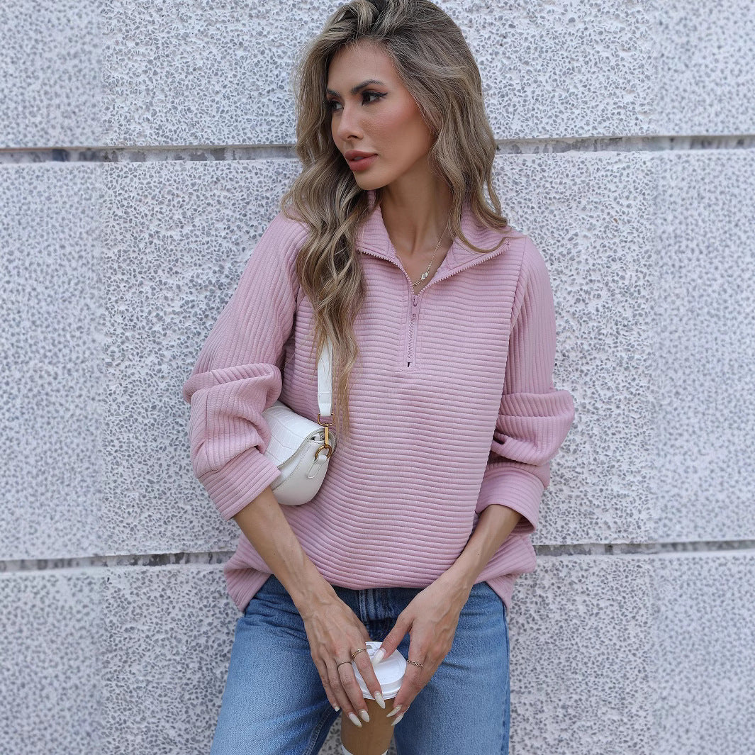 Damen lässiger Pullover mit hohem Kragen und strukturiertem Design Heidi-Mode