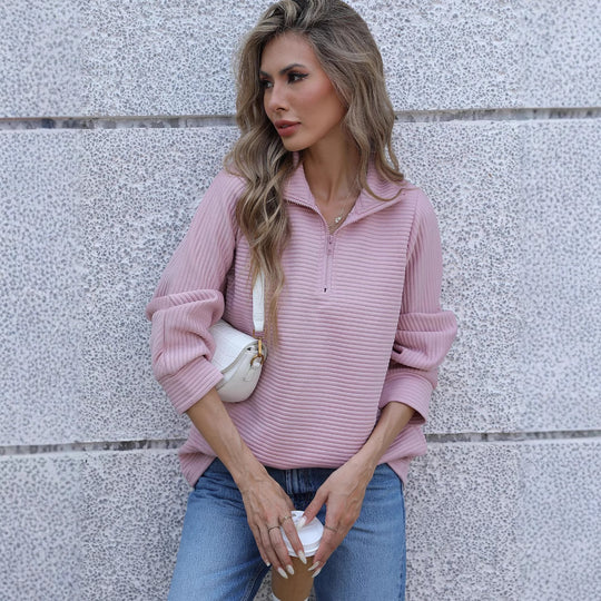 Damen lässiger Pullover mit hohem Kragen und strukturiertem Design Heidi-Mode