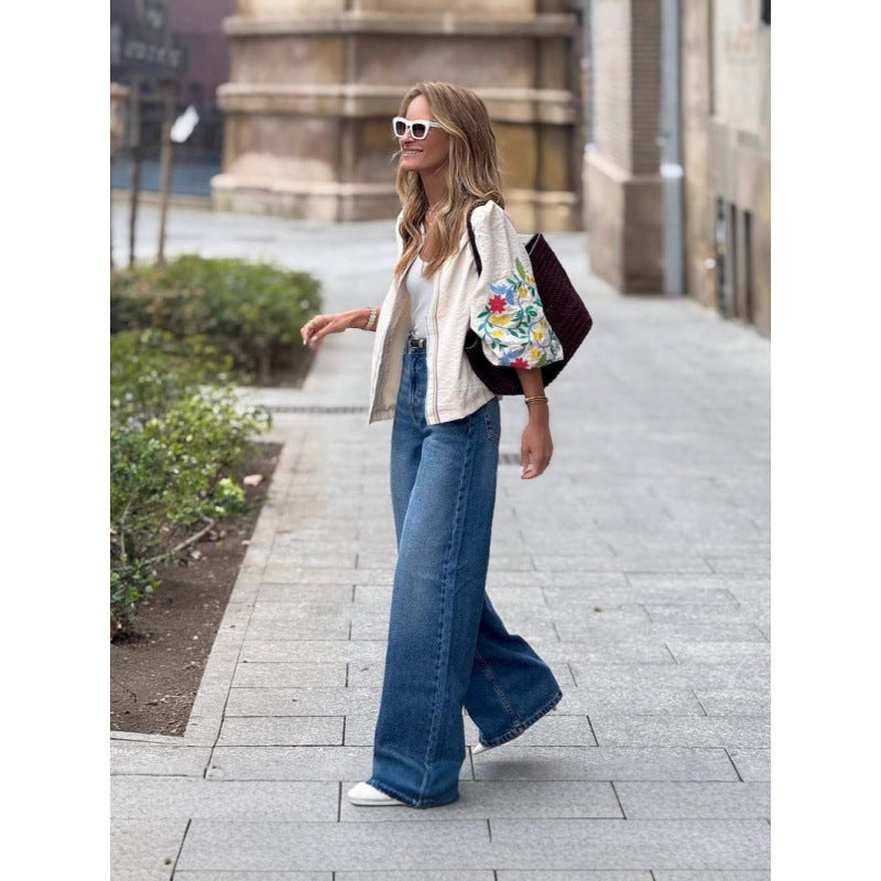Damen Bluse mit bunten Stickereien und voluminösen Ärmeln Heidi-Mode