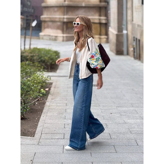 Damen Bluse mit bunten Stickereien und voluminösen Ärmeln Heidi-Mode