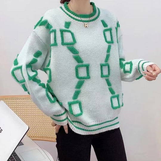 Damen Modischer Pullover mit geometrischem Muster Heidi-Mode