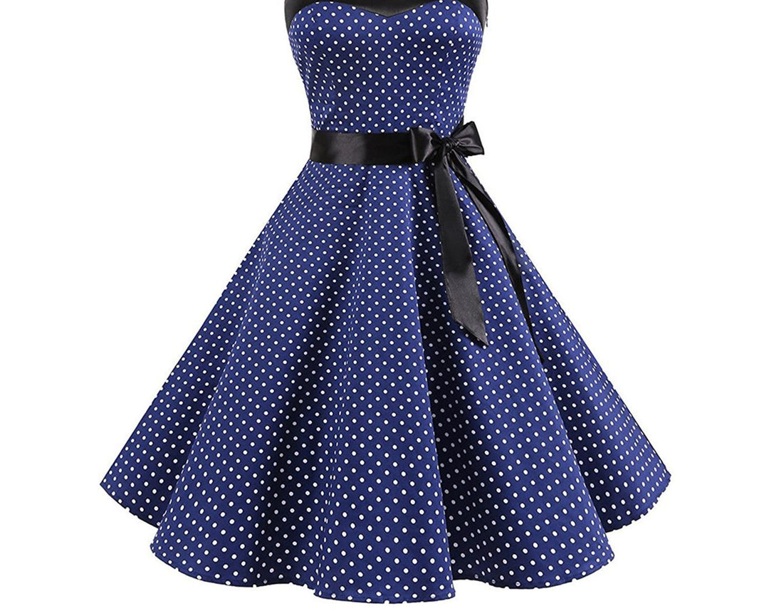 Damen Rockabilly Kleid mit Polka-Dots und Taillengürtel Heidi-Mode