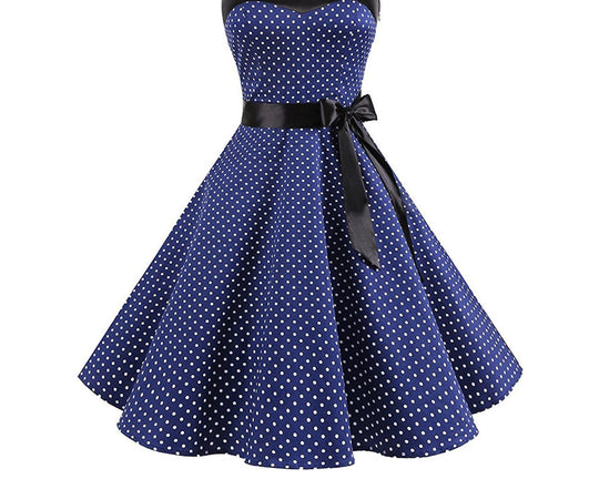 Damen Rockabilly Kleid mit Polka-Dots und Taillengürtel Heidi-Mode