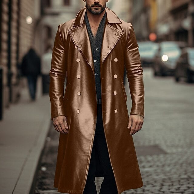 Herren Eleganter, glänzender Trenchcoat mit abnehmbarem Kragen Heidi-Mode