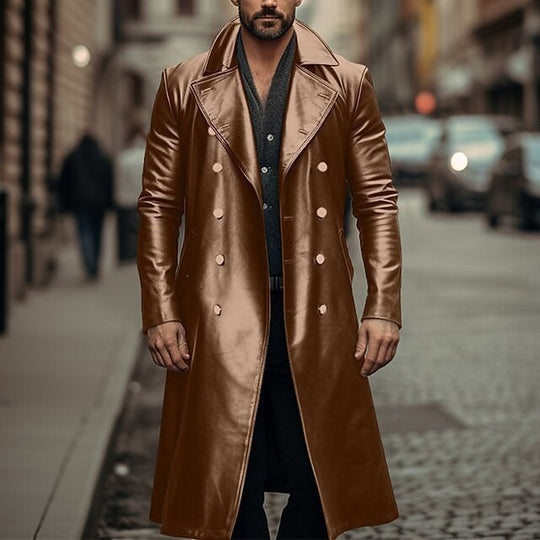 Herren Eleganter, glänzender Trenchcoat mit abnehmbarem Kragen Heidi-Mode
