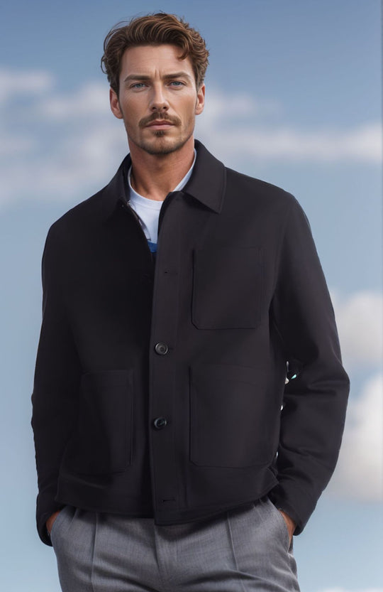 Herren moderne Utility-Jacke mit praktischen Taschen und hohem Kragen Heidi-Mode