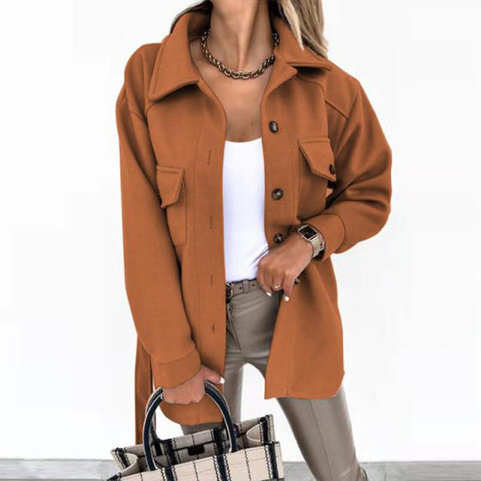 Damen Oversize-Hemdjacke mit praktischen Taschen und modernem Kragen Heidi-Mode