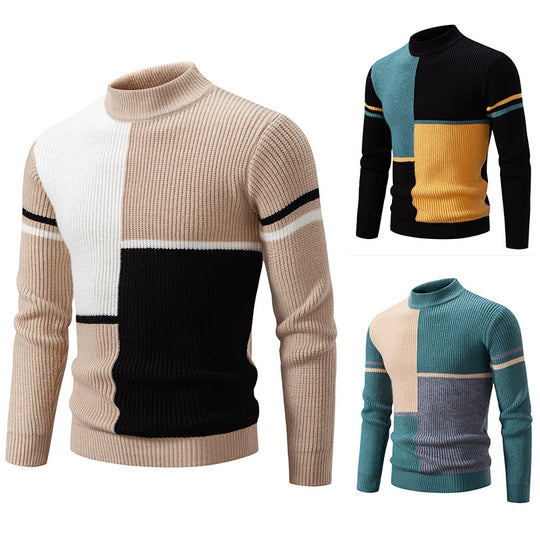 Herren Strickpullover mit modischen Farbblock-Design und hohem Kragen Heidi-Mode