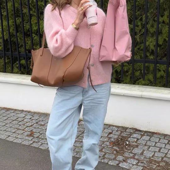 Damen kuschelige Strickjacke mit ballonförmigen Ärmeln Heidi-Mode
