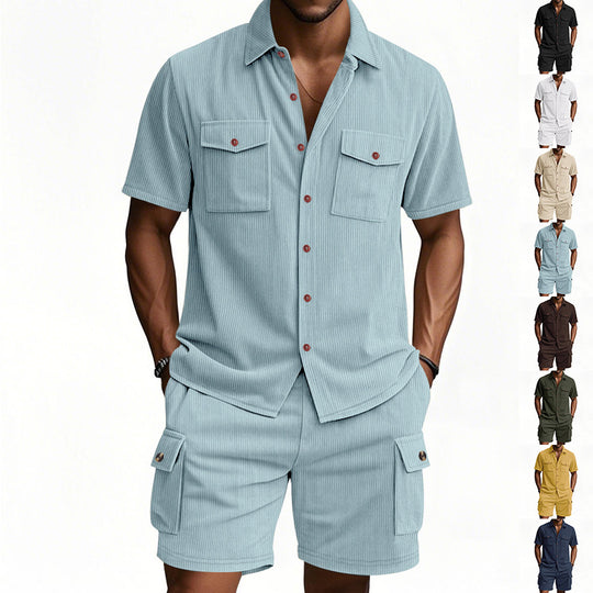 Herren komfortables Freizeitoutfit mit Kurzarmhemd und lockeren Shorts Heidi-Mode