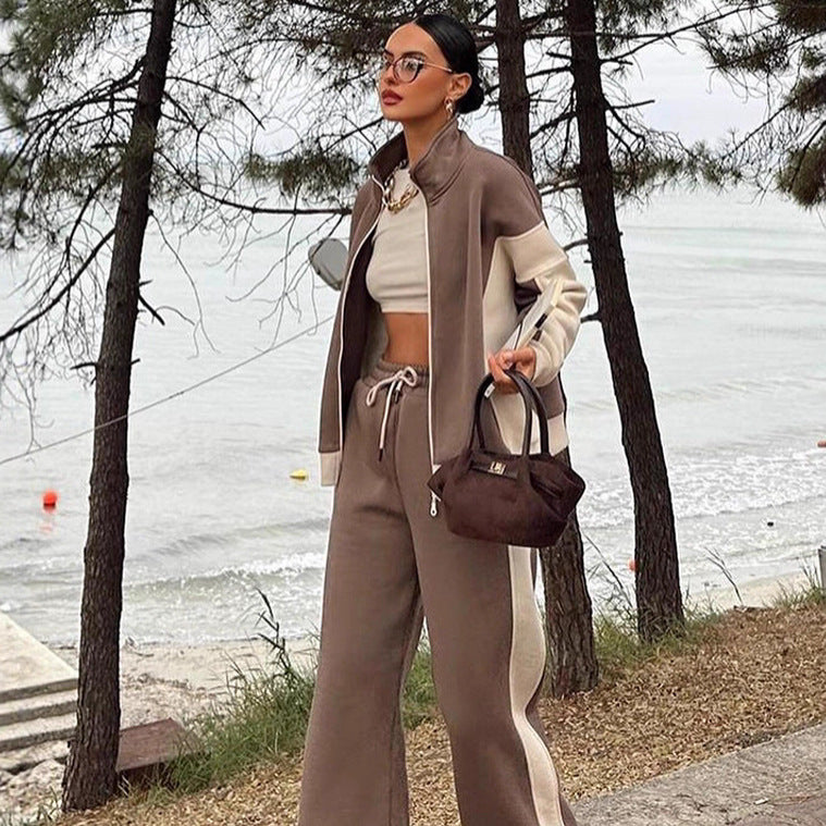 Damen sportliches Fleece-Ensemble mit lässigem Reißverschluss und weitem Schnitt Heidi-Mode