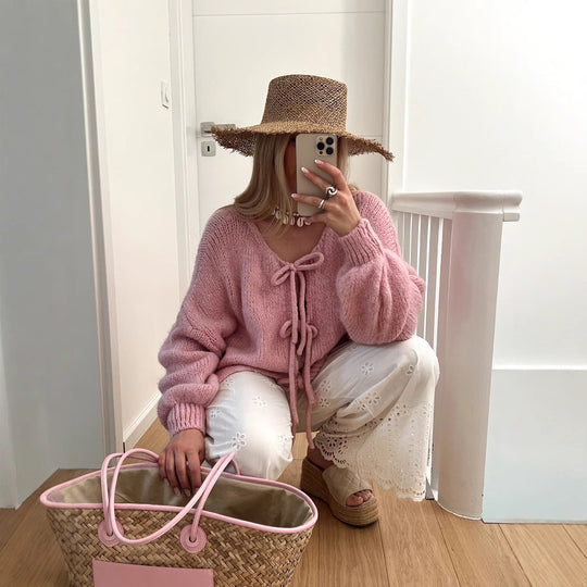 Damen Grobstrick-Jacke mit Kordelzug und lässigem Schnitt Heidi-Mode