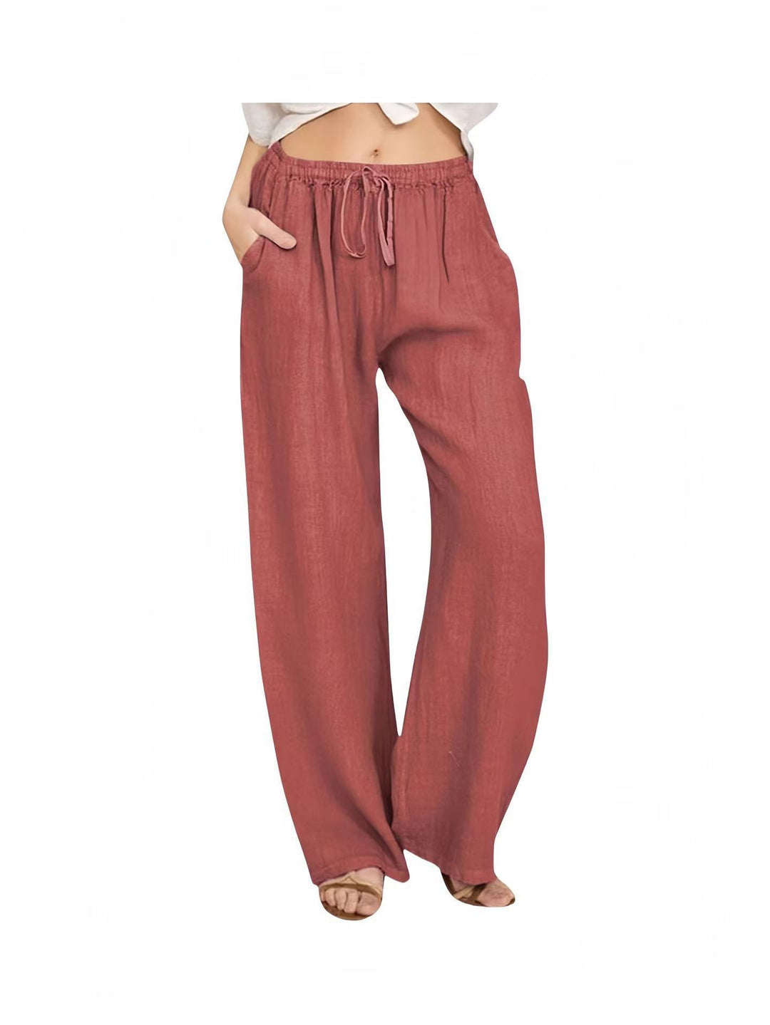 Damen Weite Leinenhose mit elastischem Bund und praktischen Eingrifftaschen Heidi-Mode