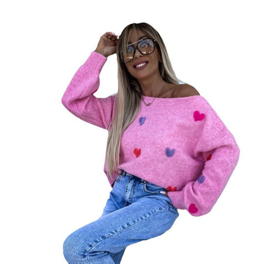 Damen Pullover mit verspielten Herzen und lässigem Schnitt Heidi-Mode