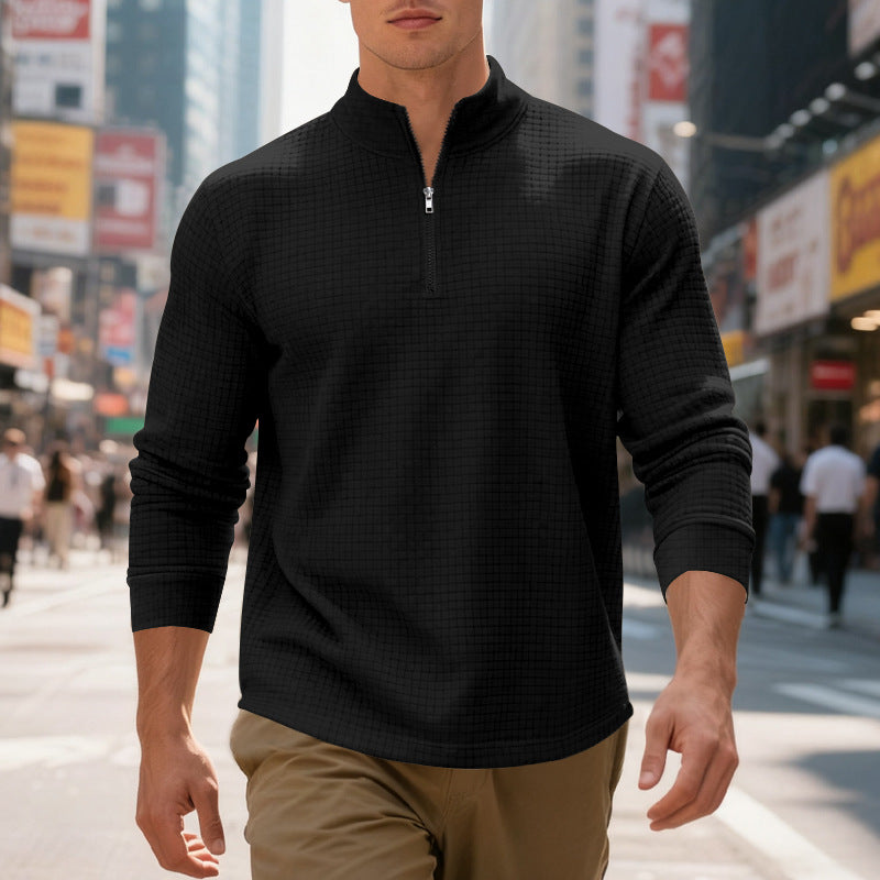 Herren funktionales Langarmshirt mit modernem Stehkragen und Reißverschluss Heidi-Mode