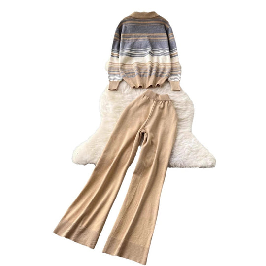 Damen modisches Freizeit-Loungewear-Set mit Reißverschluss und breitem Bein Heidi-Mode